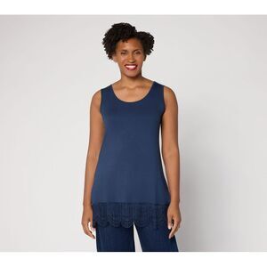 Liberare Women's Top Plus Sz 2X Knit Tank Lace Trim Blue A683829